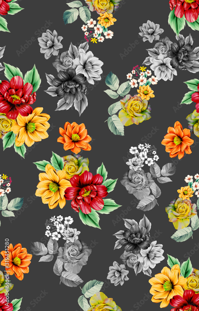 Obraz premium Flowers are full of romance,the leaves and flowers art design