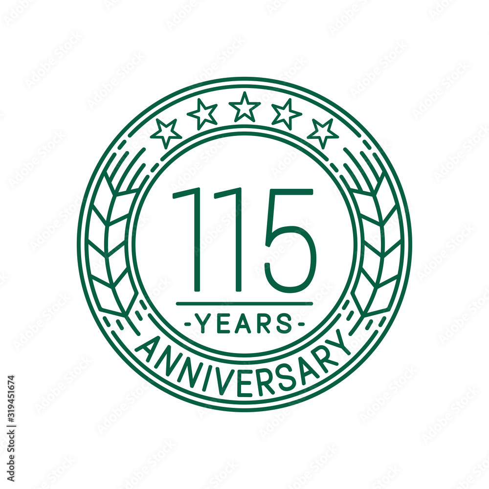 115 years anniversary celebration logo template. Line art vector and illustration.