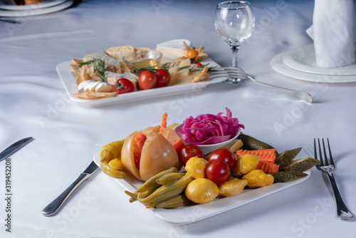 Принти на полотні Dish Salted vegetables (salinity): cabbage, zucchini, tomatoes, cucumbers