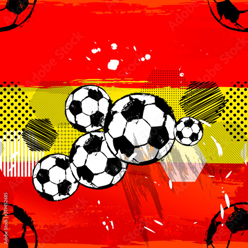 abstract background pattern, with soccer / football, paint strokes and splashes, grungy