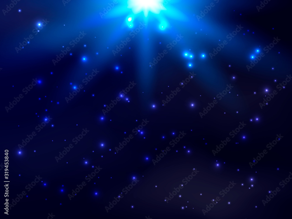 Dark blue sky with clouds and stars. Vector Illustration for poster or banner