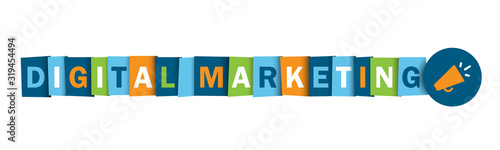 DIGITAL MARKETING colorful vector typography banner with megaphone symbol