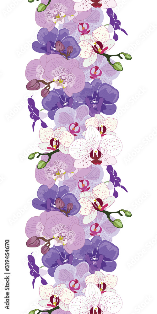 Seamless vertical repeat pattern border with orchid flowers Stock ...