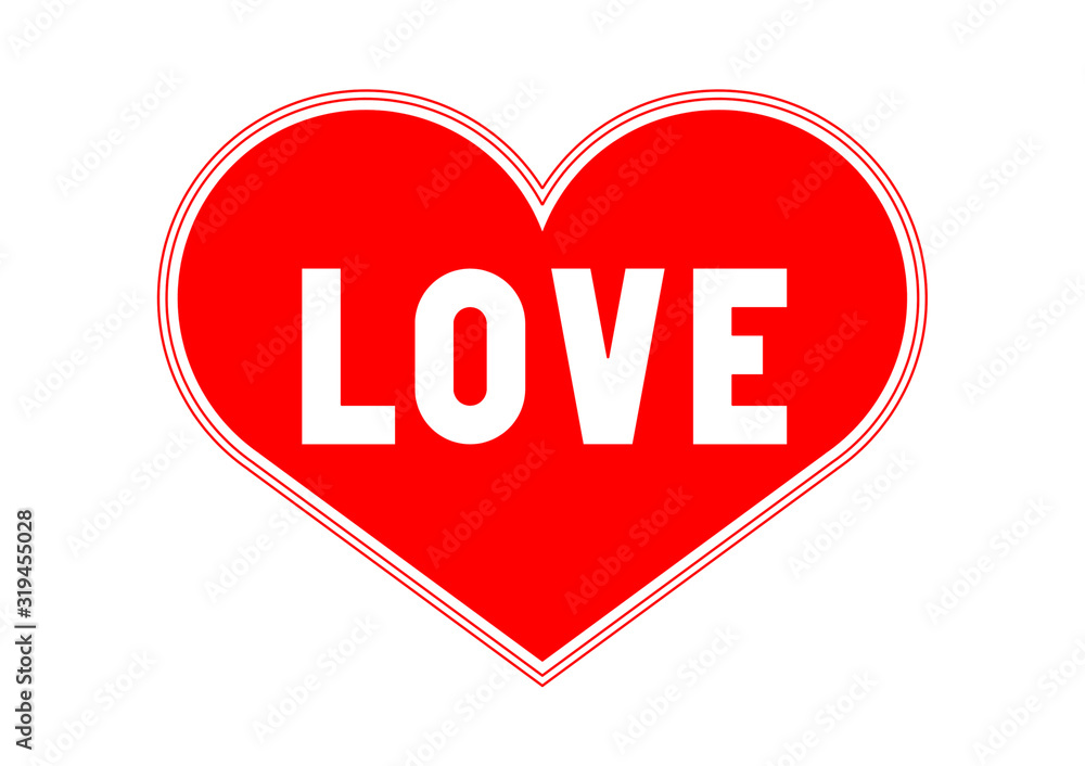 Draw text love in red heart on a white background, Valentine’s Day Draw text love in red heart on a white background, Valentine’s Day