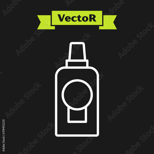 White line Mouthwash plastic bottle icon isolated on black background. Liquid for rinsing mouth. Oralcare equipment. Vector Illustration
