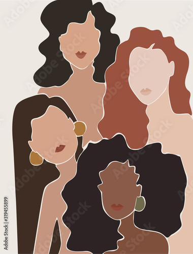 drawing of woman face, fashion concept, woman beauty minimalist with geometri...