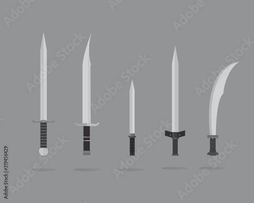 Set of the swords icons isolated on gray background. Sword Illustration. Simple sword icon. Sword vector icon. Vector illustration
