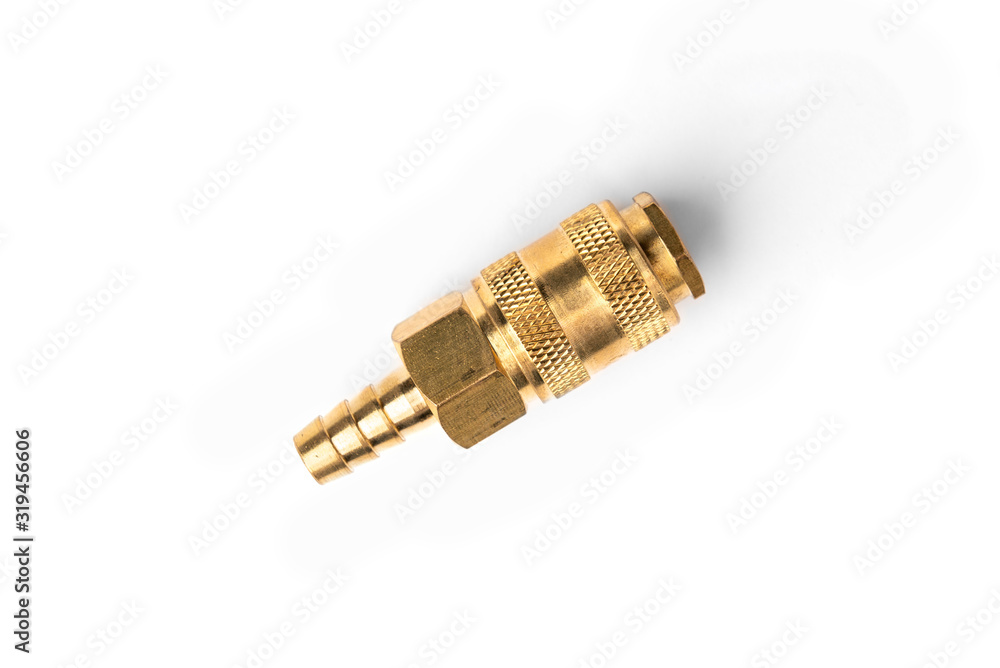 Steel pneumatic quick coupler isolated on white background. Steel pneumatic quick coupler isolated on white background.