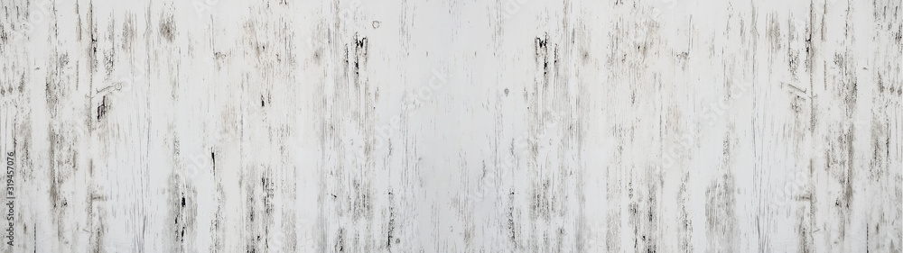 Obraz premium old white painted exfoliate rustic bright light wooden texture - wood background banner panorama shabby 