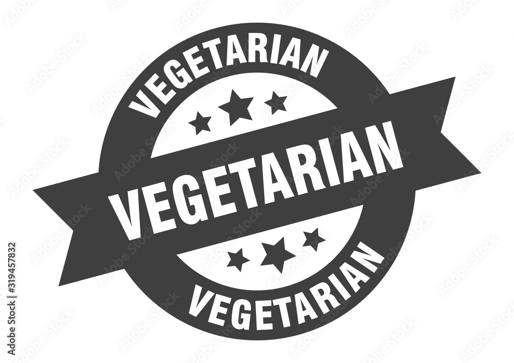 vegetarian sign. vegetarian round ribbon sticker. vegetarian tag