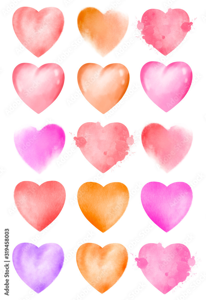 Watercolor hearts. Watercolor illustration