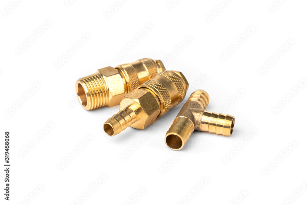 Steel pneumatic quick coupler isolated on white background. Steel pneumatic quick coupler isolated on white background.