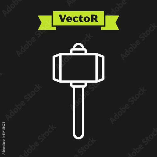 White line Battle hammer icon isolated on black background. Vector Illustration