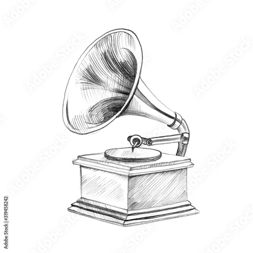 Hand-drawn vintage gramophone. photo