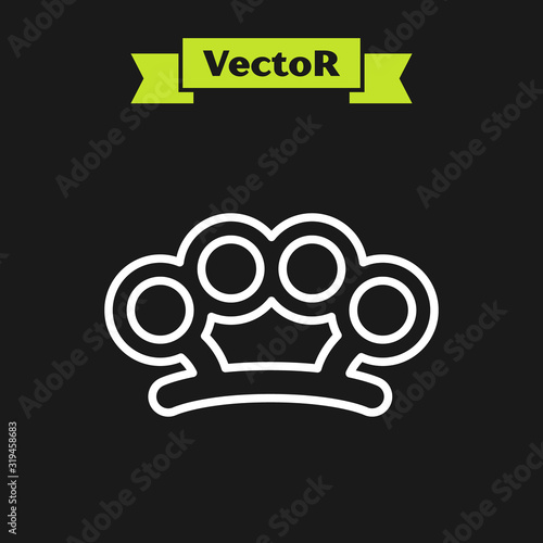 White line Brass knuckles icon isolated on black background. Vector Illustration