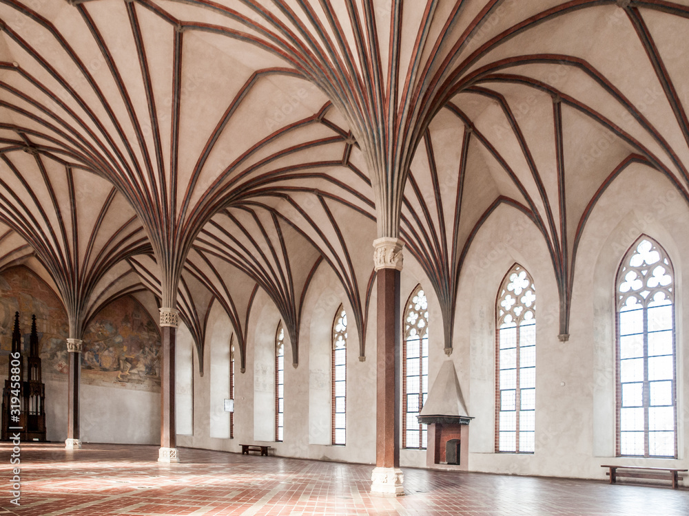The Grand Refectory, the biggest hall in Malbork Castle with beautiful gothic rib vault ceiling, Poland