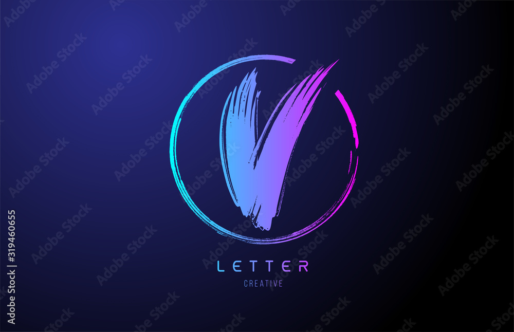 alphabet V letter logo grunge brush blue pink logo icon design template ...