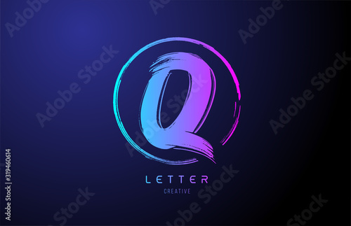 alphabet Q letter logo grunge brush blue pink logo icon design template