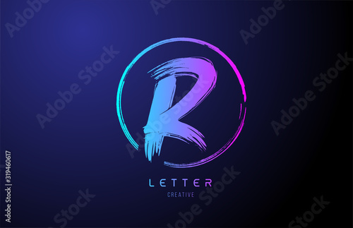 alphabet R letter logo grunge brush blue pink logo icon design template