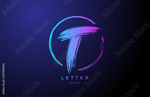 alphabet T letter logo grunge brush blue pink logo icon design template