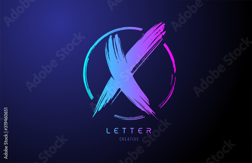 alphabet X letter logo grunge brush blue pink logo icon design template