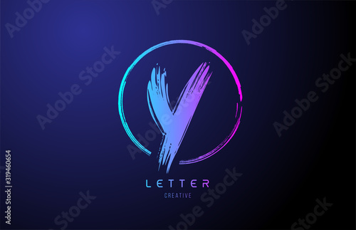 alphabet Y letter logo grunge brush blue pink logo icon design template