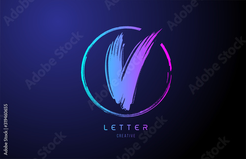 alphabet V letter logo grunge brush blue pink logo icon design template