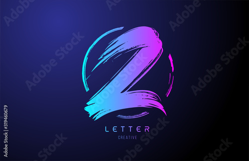 alphabet Z letter logo grunge brush blue pink logo icon design template