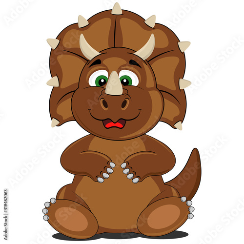 Cute dinosaur Triceratops. Vector illustration on the theme of ancient views and archeology.