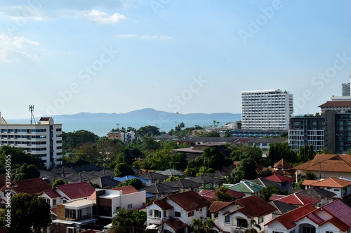 Pattaya city is visible from a high place on a sunny day
