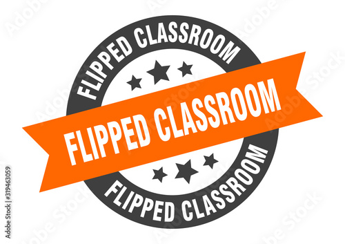 flipped classroom sign. flipped classroom round ribbon sticker. flipped classroom tag