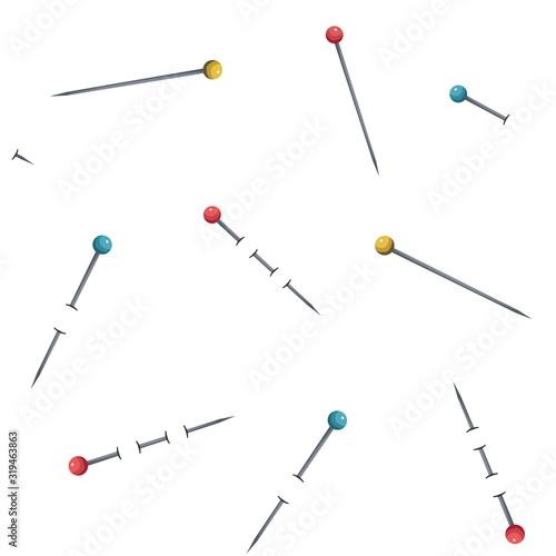 Sewing pins vector seamless pattern for wrapping paper, fabric, textile.