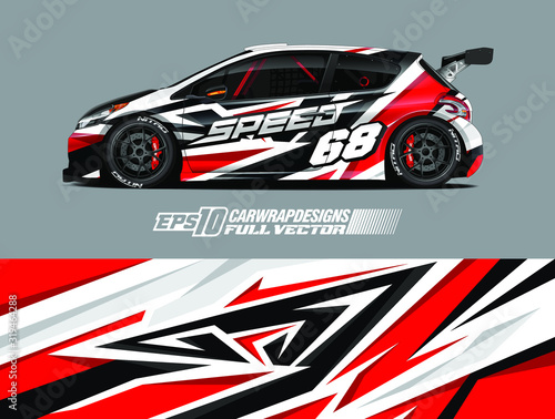 Car wrap decal graphic design. Abstract stripe racing background designs for wrap cargo van  race car  pickup truck  adventure vehicle. Full vector Eps 10