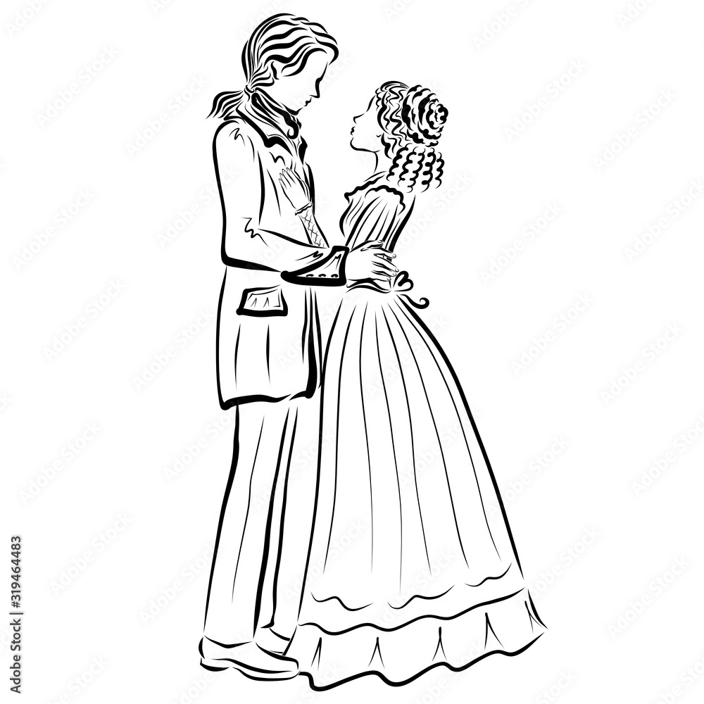 lady and gentleman, gentle embrace and gentle look lady and gentleman, gentle embrace and gentle look