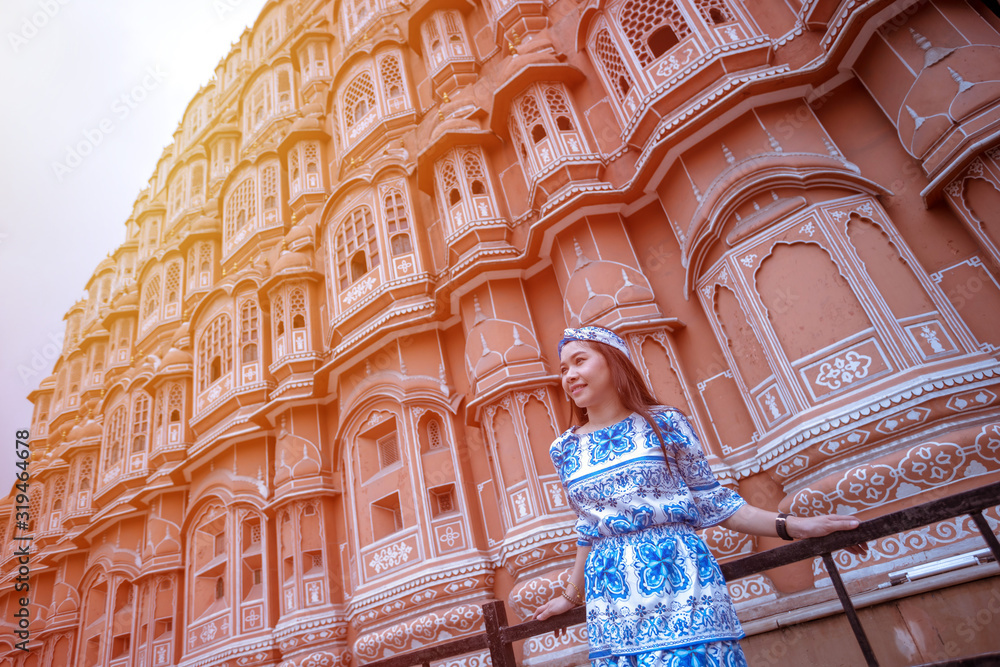 Young Woman at Hawa Mahal, Jaipur,Rajasthan, India