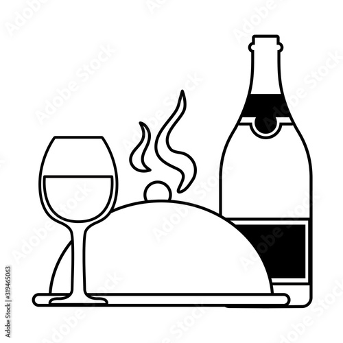 bottle and glass of wine on white background