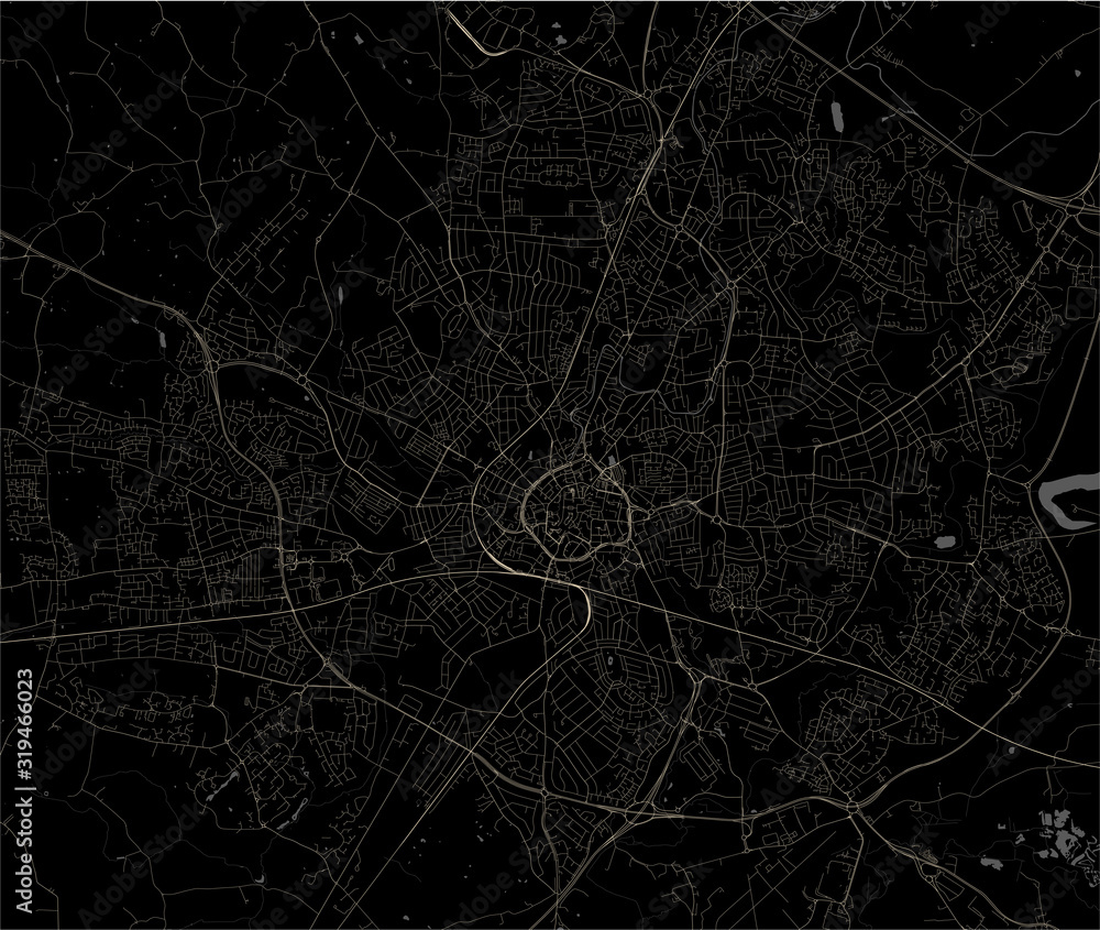 map of the city of Coventry, West Midlands, England, UK