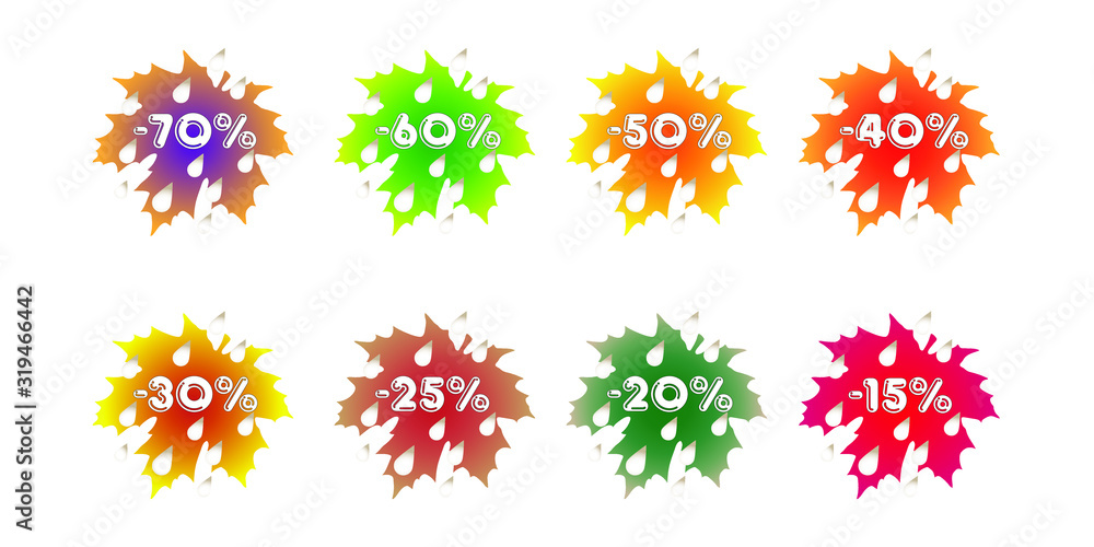 Set of maple leaves with discount numbers. Set of maple leaves with discount numbers.