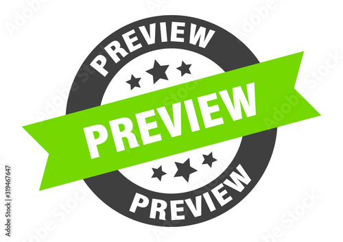 preview sign. preview round ribbon sticker. preview tag