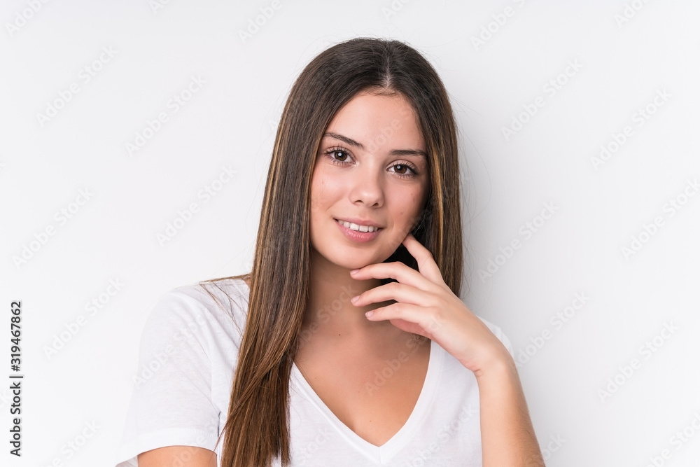 Young pretty caucasian woman face closeup isolated Young pretty caucasian woman face closeup isolated