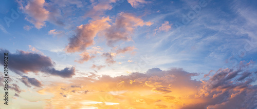 Panorama sunset sky and beautiful cloud, background concept.