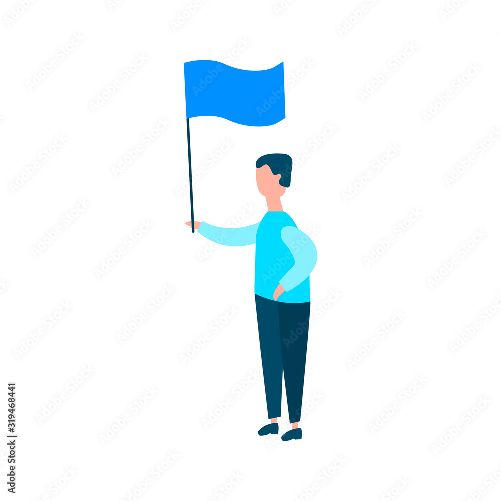 Man holding flag in flat style isolated on white background. Success business concept. Man holding flag in flat style isolated on white background. Success business concept.