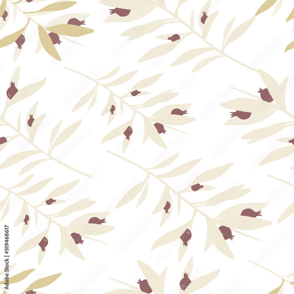 Fototapeta premium Seamless pattern with geometric branch leaves in retro style. Summer tropical leaf.