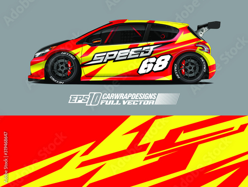 Car wrap decal graphic design. Abstract stripe racing background designs for wrap cargo van  race car  pickup truck  adventure vehicle. Full vector Eps 10