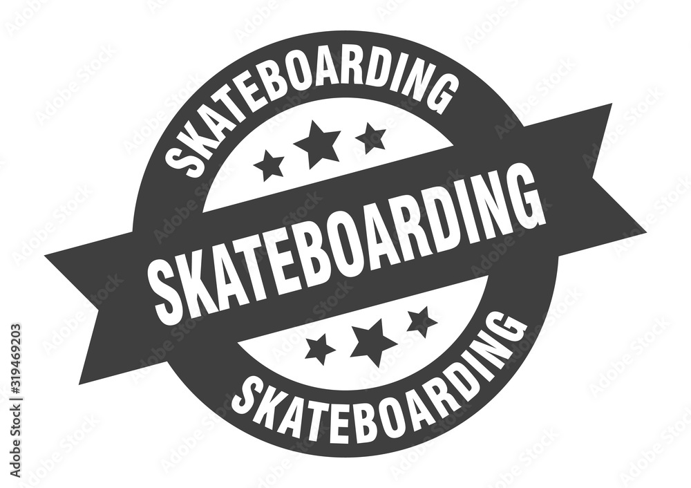 Fototapeta premium skateboarding sign. skateboarding round ribbon sticker. skateboarding tag