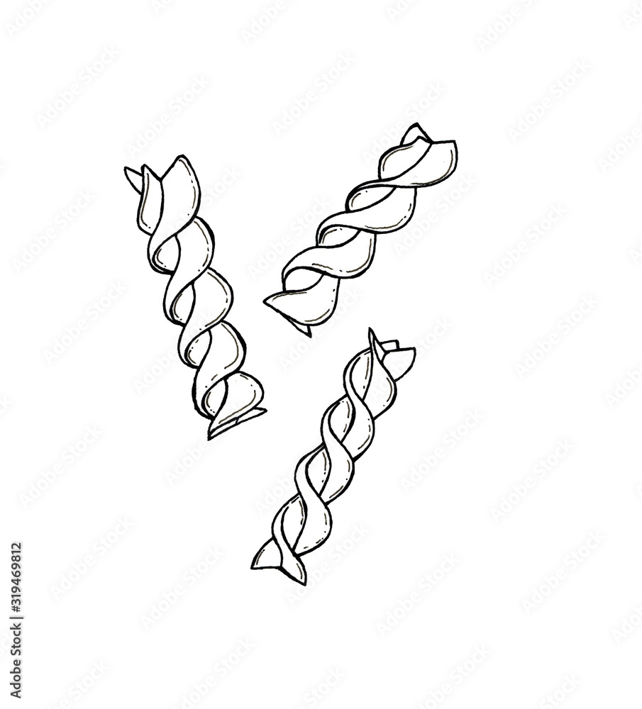 Hand drawn sketch illustration of Pasta Fusilli isolated on white Stock