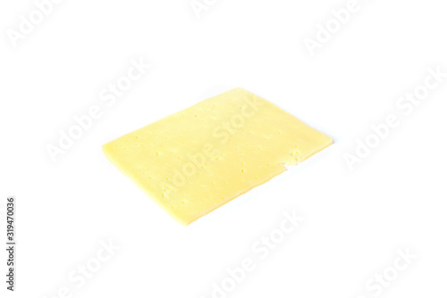 Slice of cheese isolated on white background.