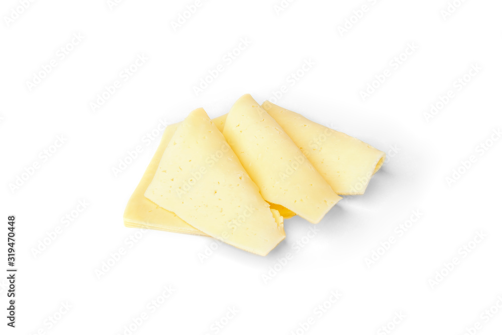 Slice of cheese isolated on white background.