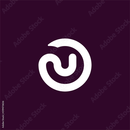 Initial letter N or U logo template with circle line art symbol in flat design monogram illustration