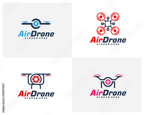 Set of Drone logo design template. Photography drone icon vector. Creative design. Illustration
